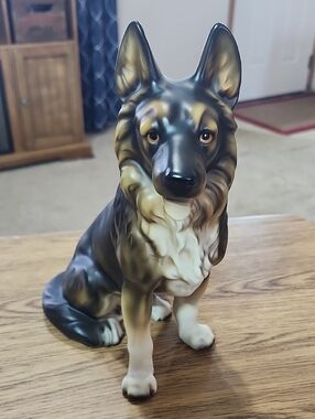 Beautiful, Large ceramic statue German Shepherd Dog Figurine Black & Tan puppy